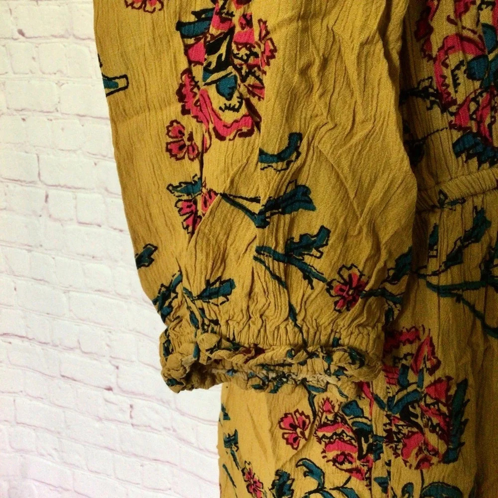 Knox Rose Golden Yellow Floral Boho Midi Dress with Pockets - Size Medium - Picture 5 of 10